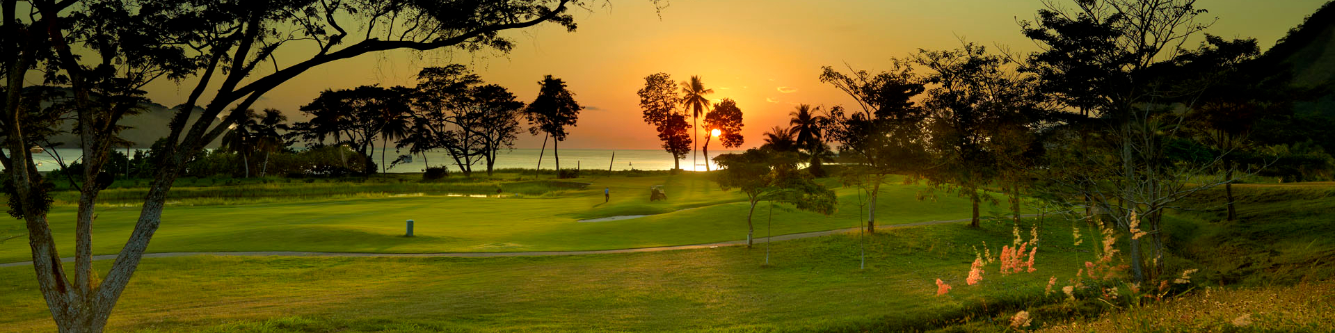 golf course at sunset