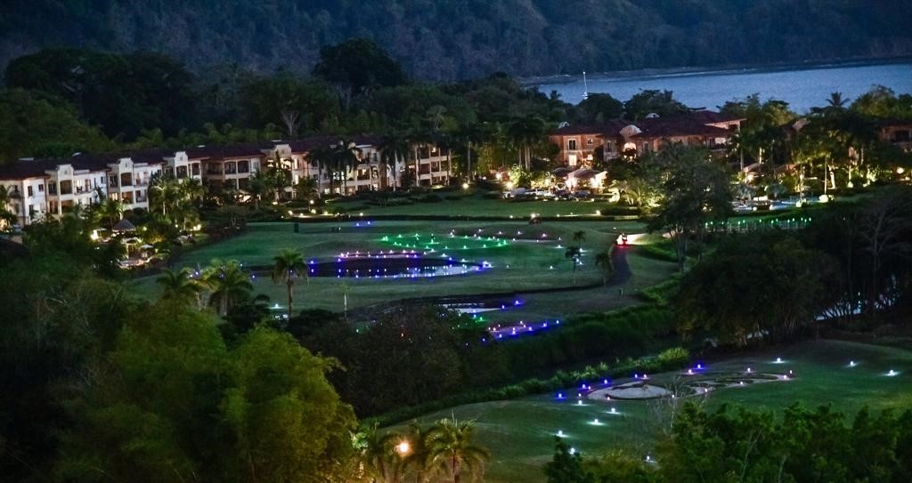 Aerial view of invitational at night